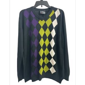CHAMS Black Argyle Preppy Academia Pullover Sweater Cotton Blend Men's XL (20)